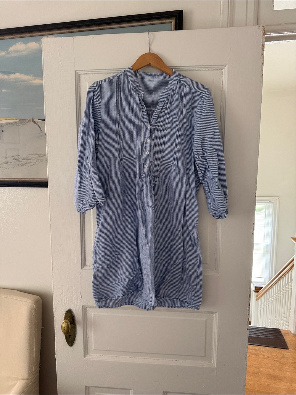 Nordstrom Light Blue Pinstripe Cotton Tunic Dress